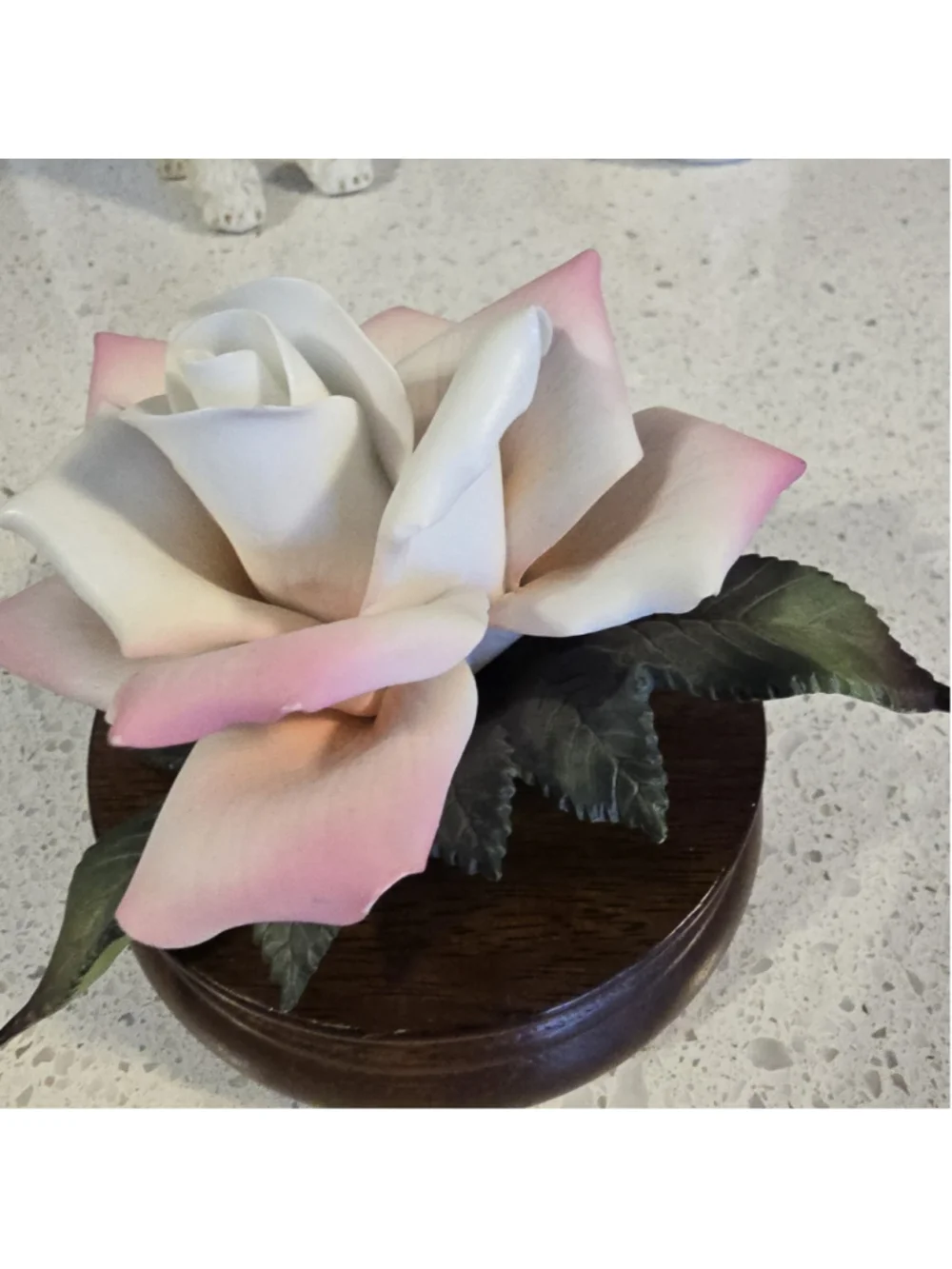 Vintage Lefton Wooden Base Bisque Porcelain Rose Figurine Music Box Works